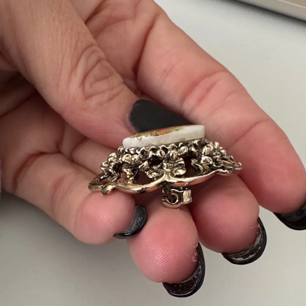 Vintage Silver Brooch with Painted Scene - Picture 2 of 6